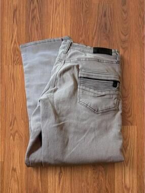 Mens Grey Brown Fried Denim Y2K Jeans Faded Slim Fit Streetwear Pants 34x30